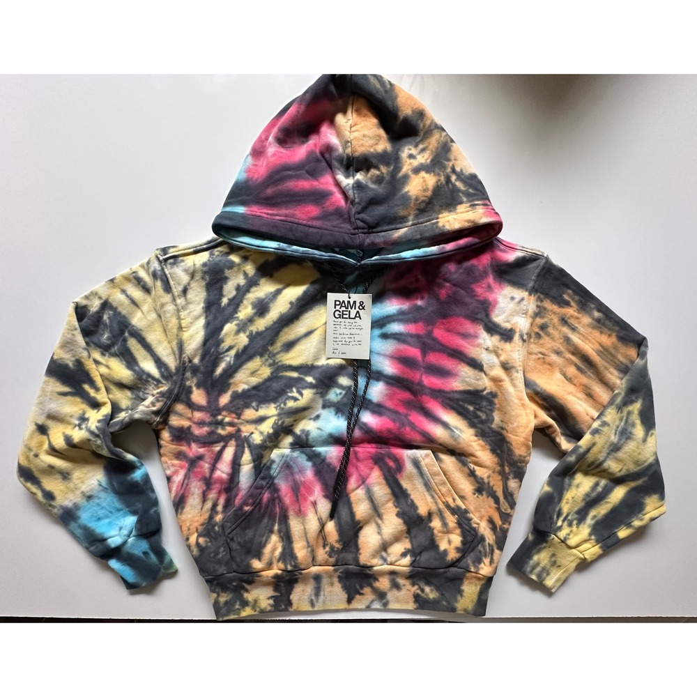 Pam & Gela Spiral Blue Pink Tie Dye Hooded Sweatshirt Multi Color NWT Small